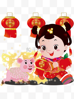 新年灯笼猪年贺新年福娃动物猪