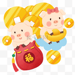 新年金猪和元宝插画