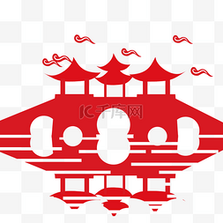 扬州地区图片_手绘扬州五亭桥剪纸插画