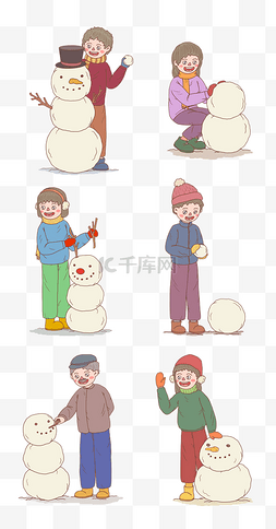 冬季冬日手绘堆雪人系列