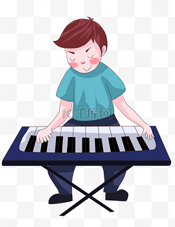 弹奏电子琴的可爱男孩