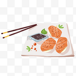 美味小吃刺身日式料理手绘插画