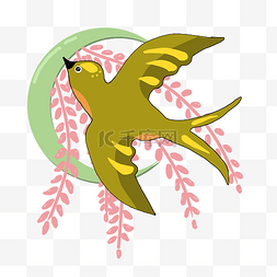 燕子粉色图片_黄色的燕子和柳树