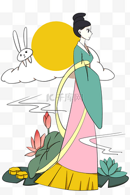 嫦娥小兔子图片_中秋节主题手绘插画