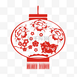中国风猪年剪纸图片_新年猪年中国风剪纸灯笼图案设计