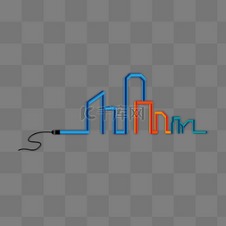 建筑剪影橙色图片_仿灯管另类简化建筑