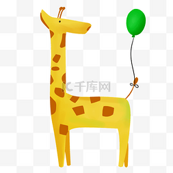 气球的卡通动物图片_绑着气球的长颈鹿