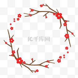 新年春节素材铜钱福字矢量图片创意图片_红色新年梅花树枝装饰框