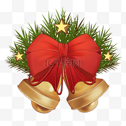 圣诞节节日装饰图片_圣诞节圣诞蝴蝶结金色铃铛