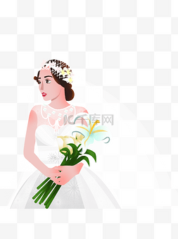 新娘捧花图片_卡通美丽新娘手捧花束元素