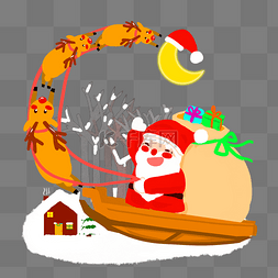 圣诞夜雪景图片_圣诞节快乐的驾麋鹿车送礼物的圣