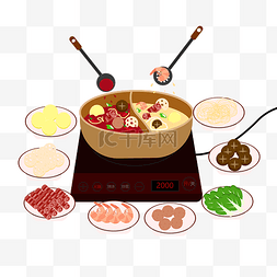 青菜肉丸子图片_矢量鸳鸯火锅PNG