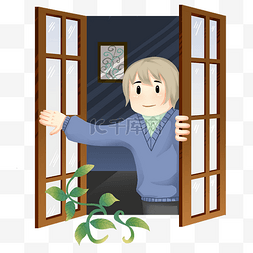 开窗同等图片_手绘卡通冬季预防感冒开窗透气插
