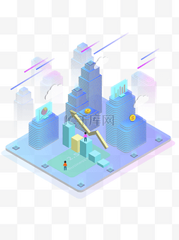金融城市蓝色科技图片_2.5D商务办公透明城市蓝色渐变梦