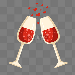 两杯爱心红酒插画