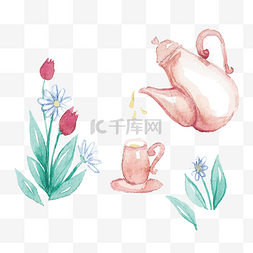 卡通手绘水彩的茶壶矢量素材