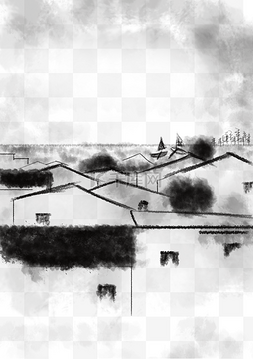 水墨中国山水画手绘png