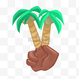 绿色的手掌图片_创意椰树手势插画