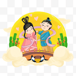 中国喜鹊图片_七夕情人节牛郎织女手绘插画设计