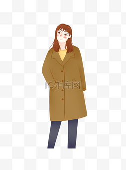 驼色底图图片_时尚穿着驼色大衣的女生设计可商