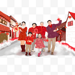 中国福结灯笼图片_春节合家欢雪夜春节除夕欢乐中国
