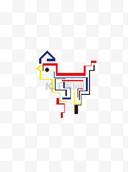 动物色块图案图片_红黄蓝线条形鸡图案