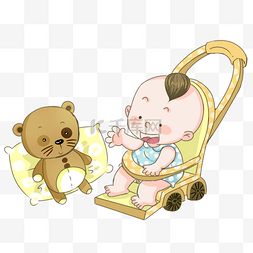 玩具熊图片_手绘婴儿与玩具熊插画