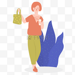 走路的女人矢量图片_卡通插画风拎包的女人