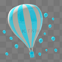 3D卡通蓝色热气球卡通立体C4D电商
