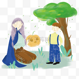 巫师稻草人图片_万圣节卡通主题插画南瓜和巫师