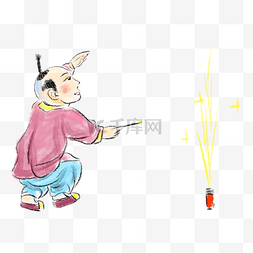 卡通顽童图片_新年放烟花的小男孩