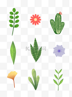 手绘水彩花卉植物图片_手绘水彩风绿叶花卉植物元素套图