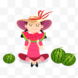 手绘吃西瓜的图片_坐在地上吃西瓜的女人