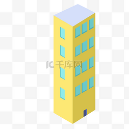 黄色2.5D立体建筑物插画