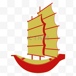 手绘中国风帆船装饰