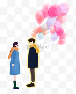 卡通水彩浪漫情侣气球