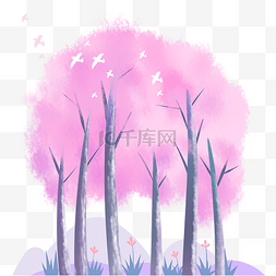 紫色小鸟图片_紫色春季树林