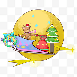 雪橇车图片_圣诞节礼物雪橇车手绘插画