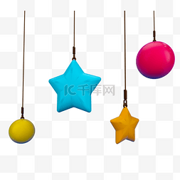 圣诞电商挂件图片_圣诞节五星彩球挂件C4D装饰元素