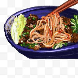 面食插画图片_面条美食面食白菜葱花手绘插画psd