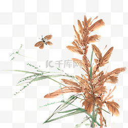 黄叶植物图片_秋季的植物水墨画PNG免抠素材