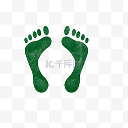 绿色墨水绘制的带裂纹脚印素材