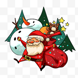 圣诞节圣诞老人雪人手绘插画