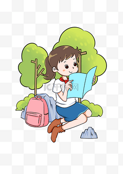 学生幼儿园图片_校园系列校服卡通女孩手绘插画