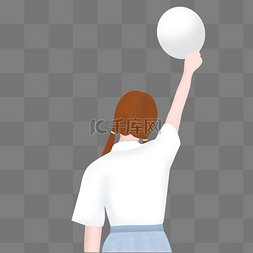 拿着气球的美女图片_举着白色气球的卡通美女 