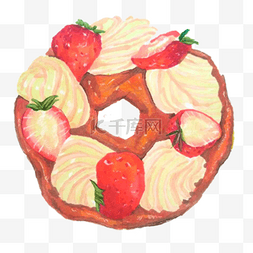 蛋糕甜甜圈卡通图片_圆形草莓奶油甜甜圈免抠图