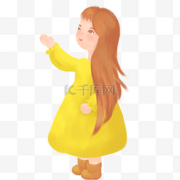 抬起一条腿图片_穿黄色长裙的长发卡通小女孩