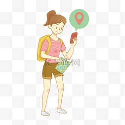 出行迷路看地图手机定位的女孩PNG