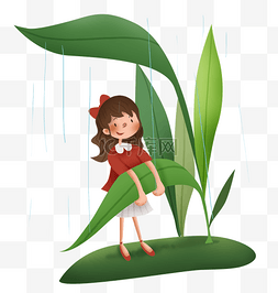 汉服游园会图片_初春叶子下避雨的女孩