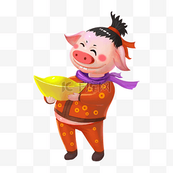 小猪吉祥物图片_新年小猪之小猪财神派元宝喜庆手